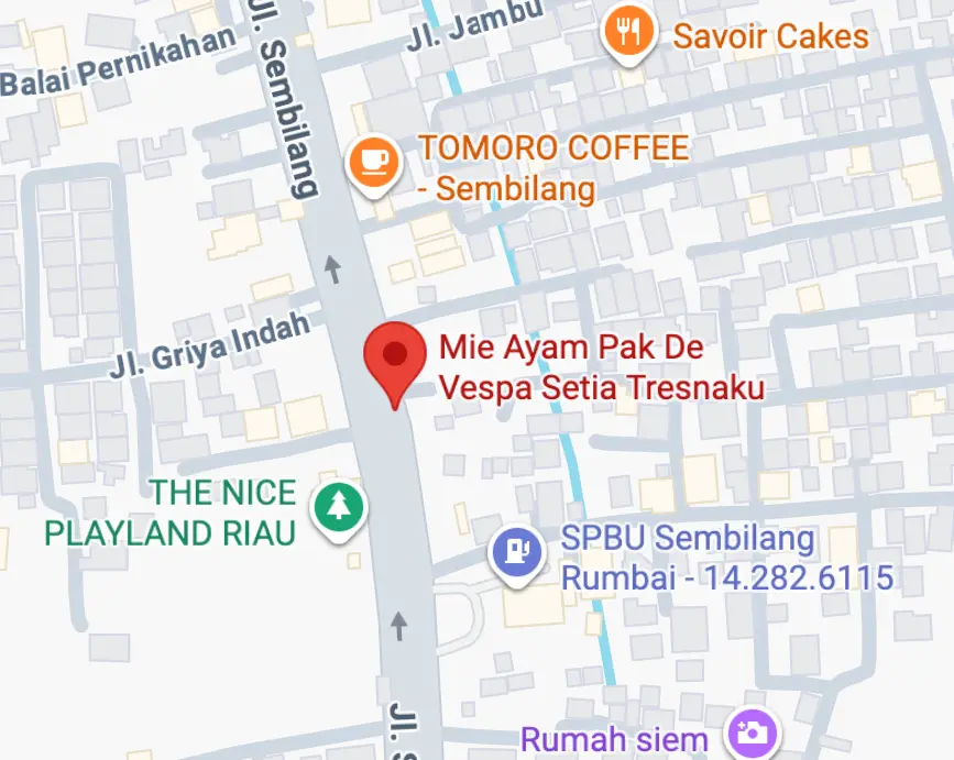 Lokasi Mie Ayam Pak De Vespa - Jl. Sembilang, Limbungan, Pekanbaru